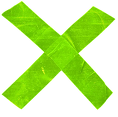 A bright green X made of two intersecting pieces of duct tape.